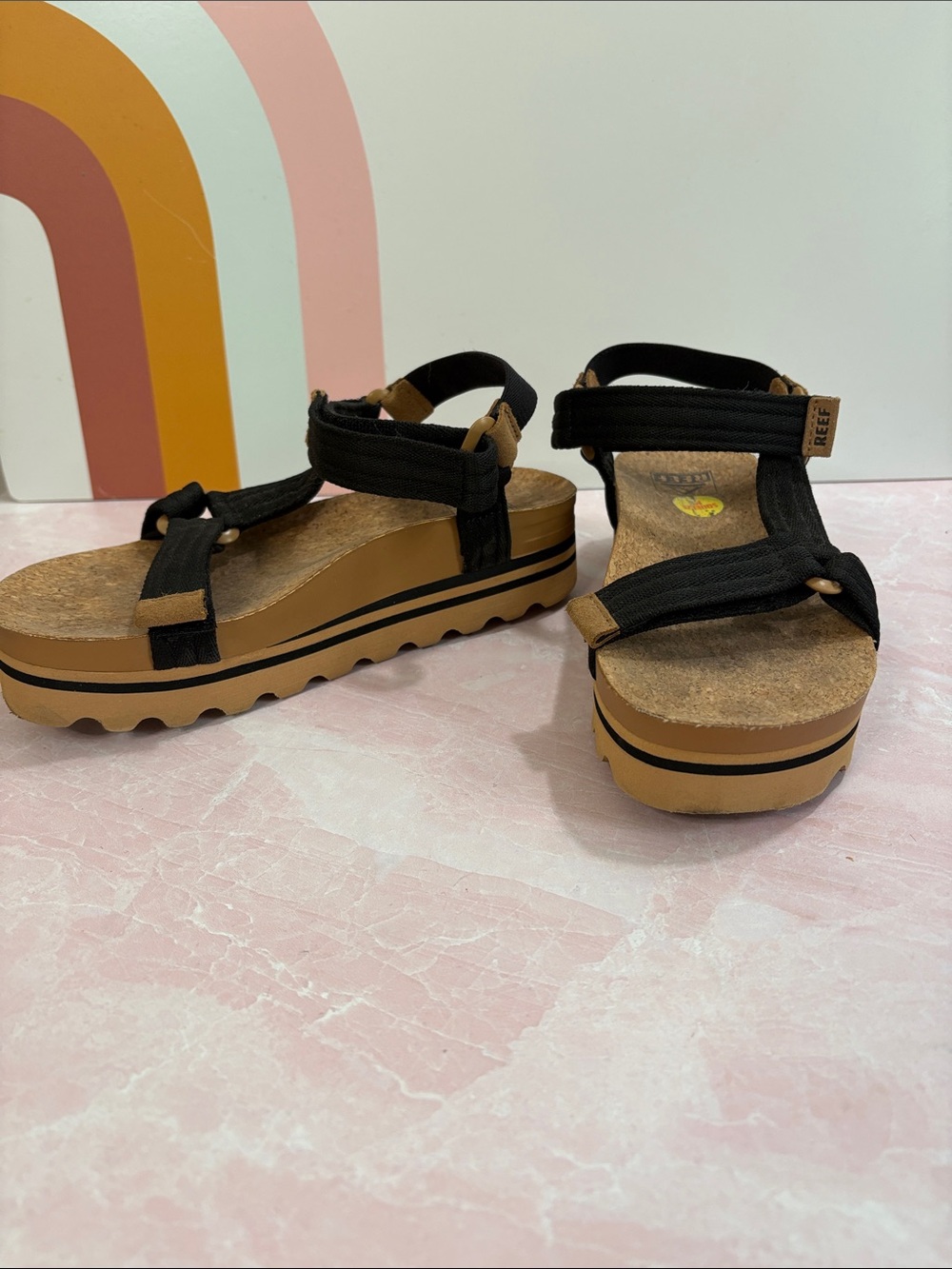 Reef Women’s Black and Tan Platform Sandals - Picture 3 of 7